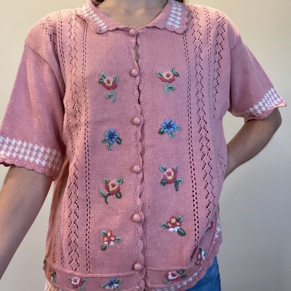 Vintage knit floral embroidered cardigan